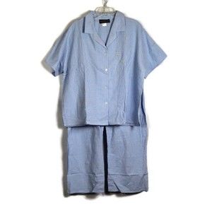 Harve Benard Holtzman Blue White Check Women's 2 Pc Top & Pants Set 2X 046